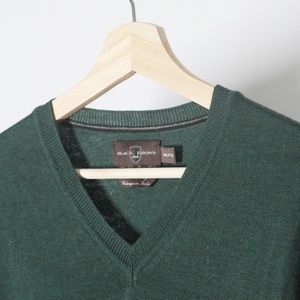 Black Brown 1826 Men's Green Wool V-Neck Sweater